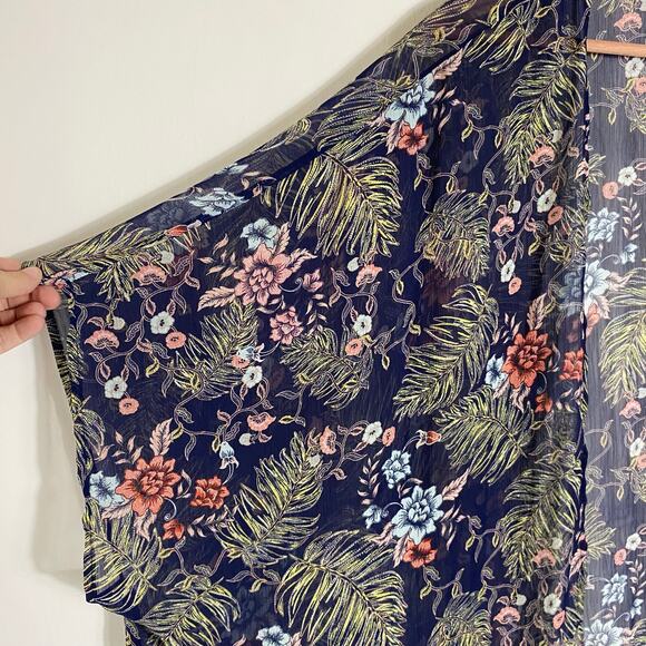Jolt Blue Semi Sheer Floral Kimono Cover Up‎ SZ XL Duster Tassels Beach Boho - Picture 3 of 8